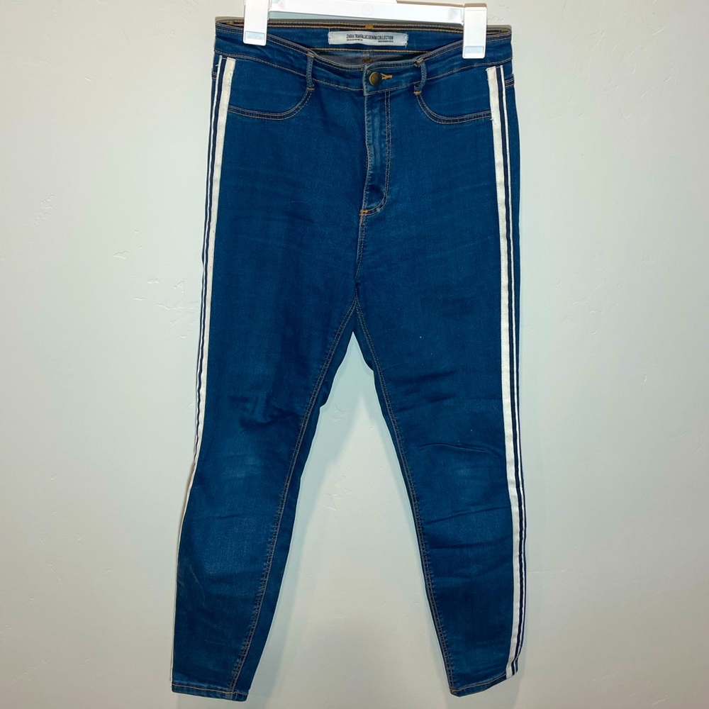 Zara High Waisted Jeans w Stripe 8
